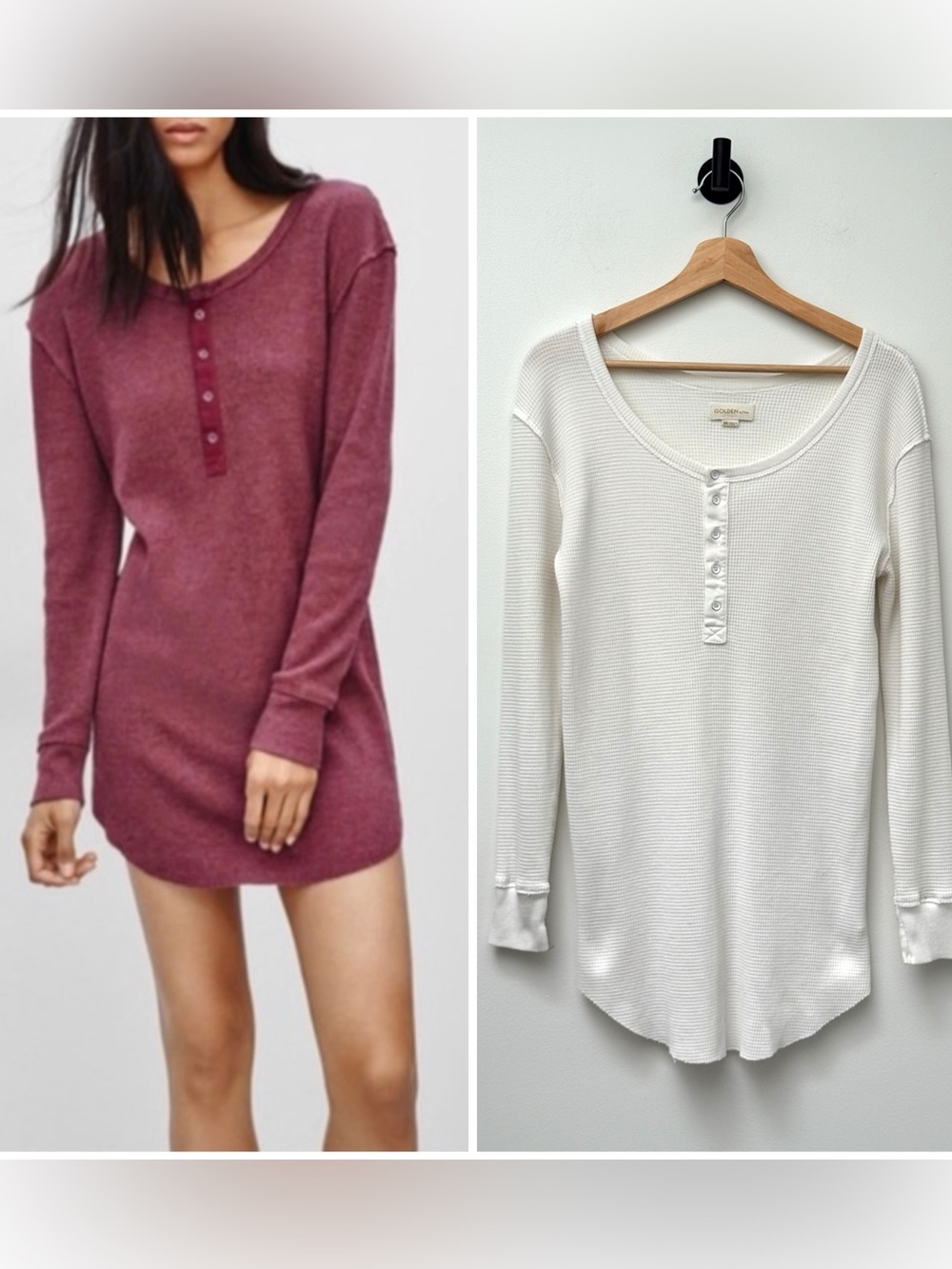 Aritzia TNA Golden Los Santos Waffle Henley T-shirt Long Sleeve Lounge Dress